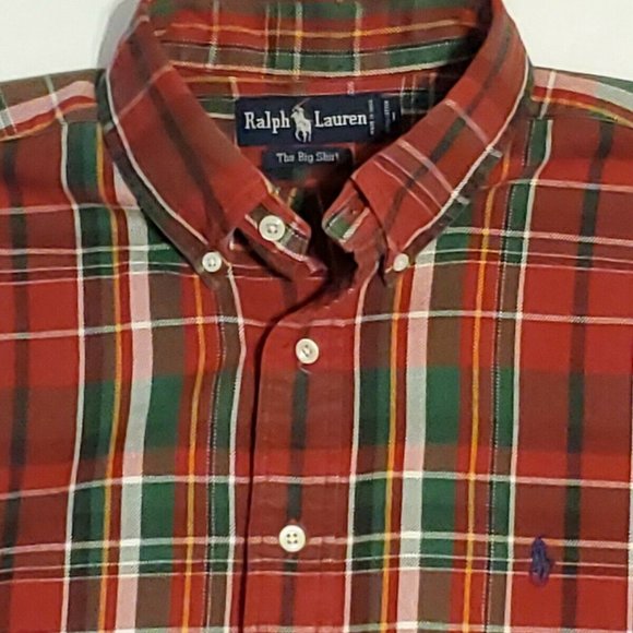POLO RALPH LAUREN Plaid Button The Big Shirt Mens Long Sleeve Size L Flannel - Picture 3 of 10